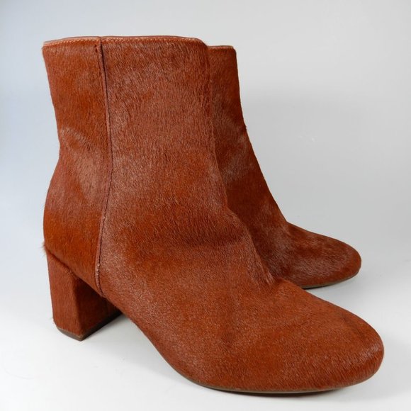 TARYN ROSE Cassidy Block Heel Ankle BOOTS 5 Calf Hair Leather Terracotta NEW - Picture 2 of 10